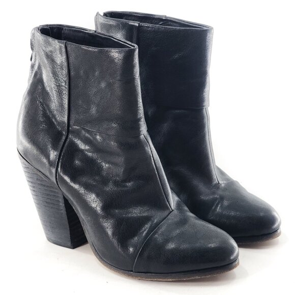 RAG & BONE Newbury Black Leather Block Heel Ankle Bootie Zip - Picture 4 of 9